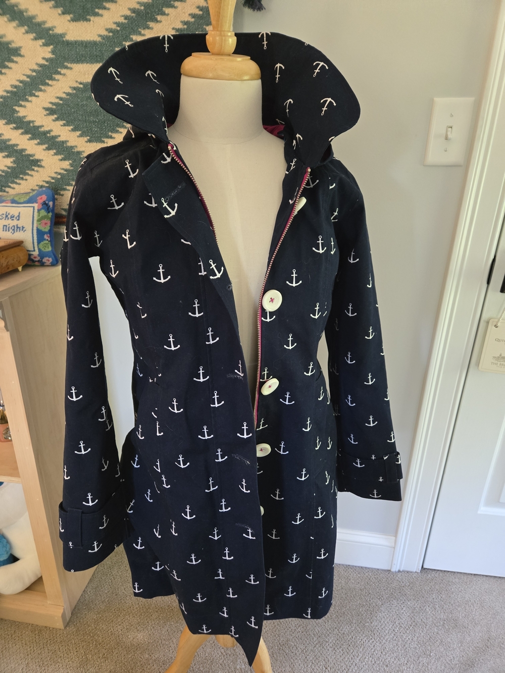 Hatley Navy Anchor Trench Rain Coat Women's Us Size 6 UK Size 10